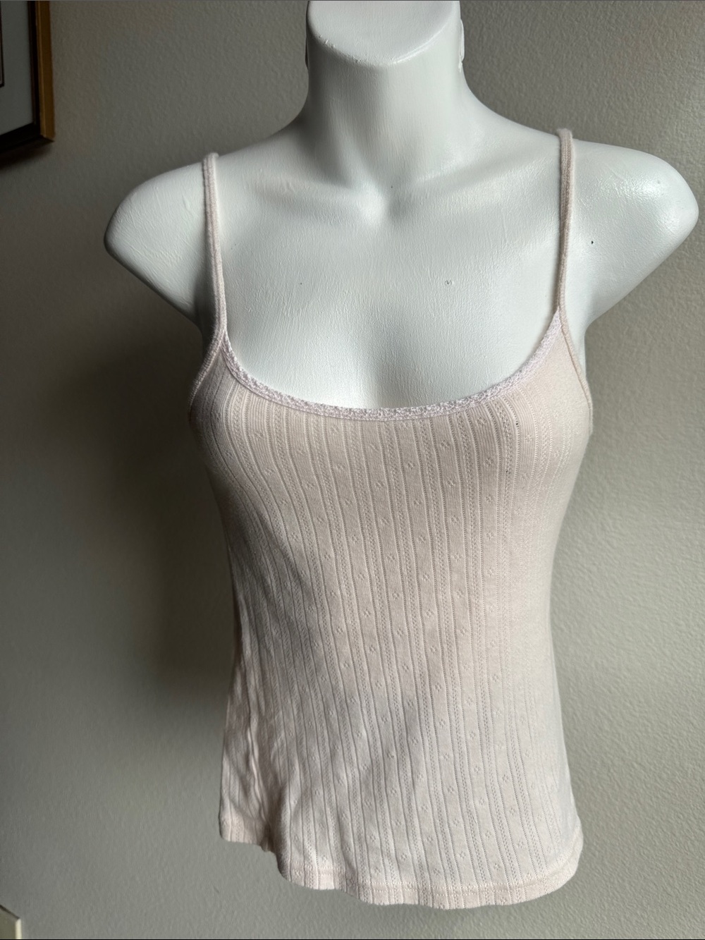 Brandy Melville Pale Pink Ribbed Lace-Trim Camisole